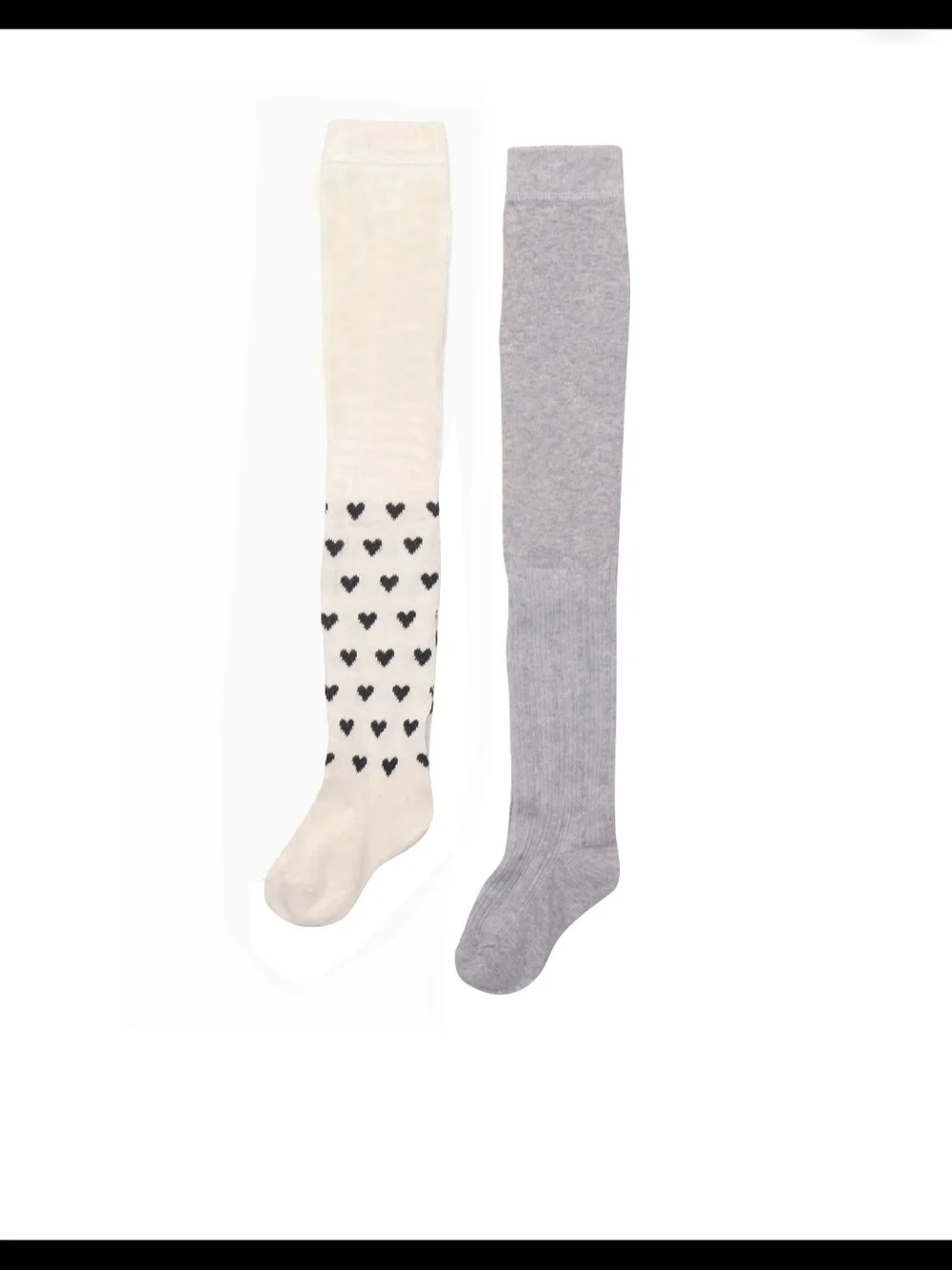 🌻 NWT Baby Girl Tights Set - Cream Heart & Heather Grey Cable Knit Size 6-18M